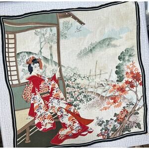 Vintage 100% Silk Japanese Geisha Floral Hand Rolled Scarf 30” Square Made Japan